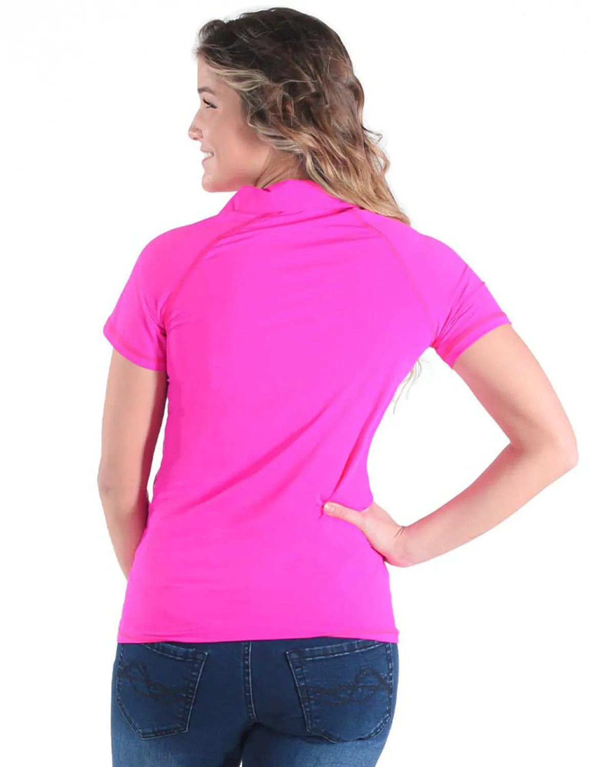 Cowgirl Tuff Womens Cooling UPF 1/4 Zip Hot Pink Nylon S/S T-Shirt