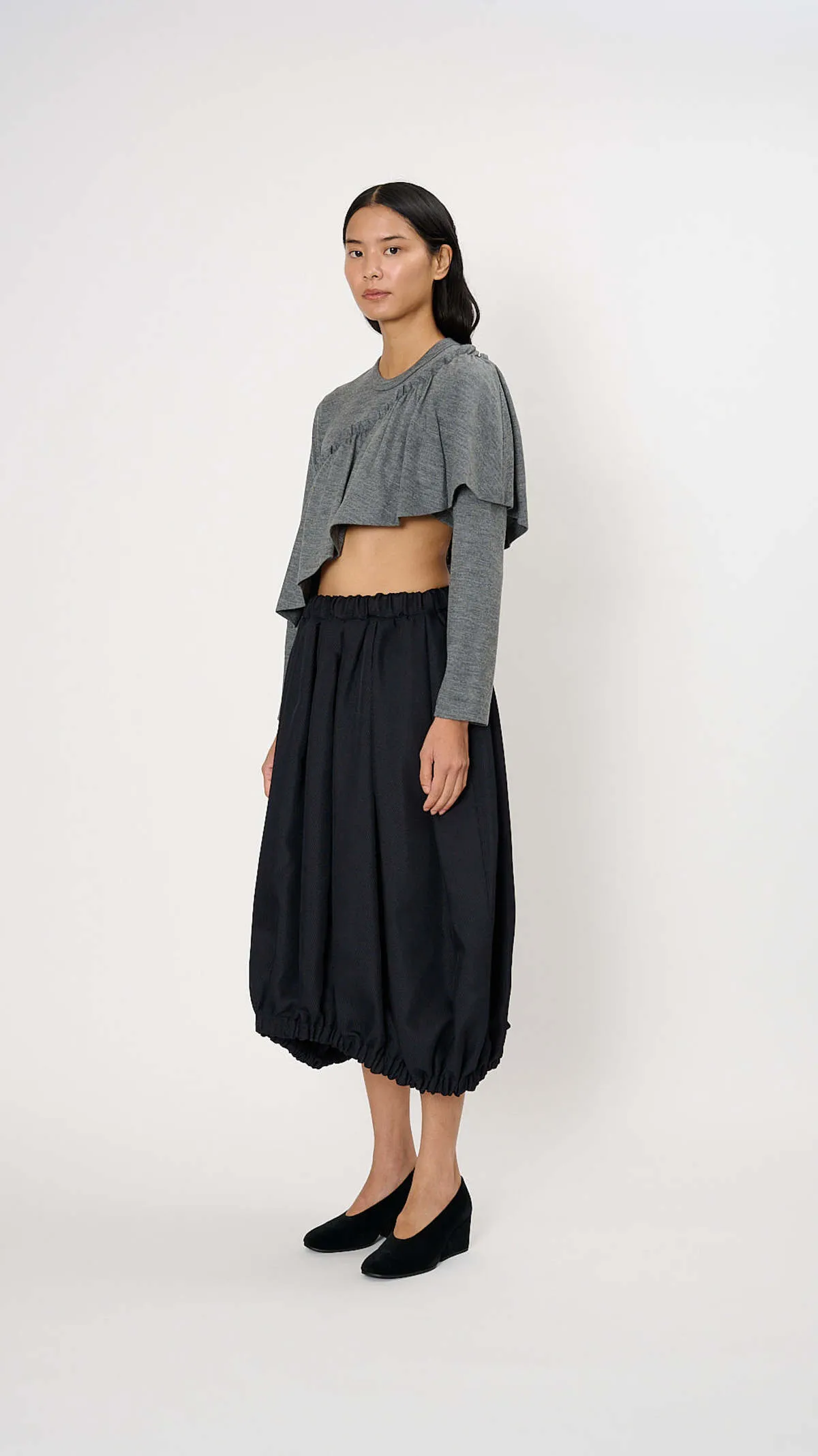 Cropped Ruffle Sweater - Grey