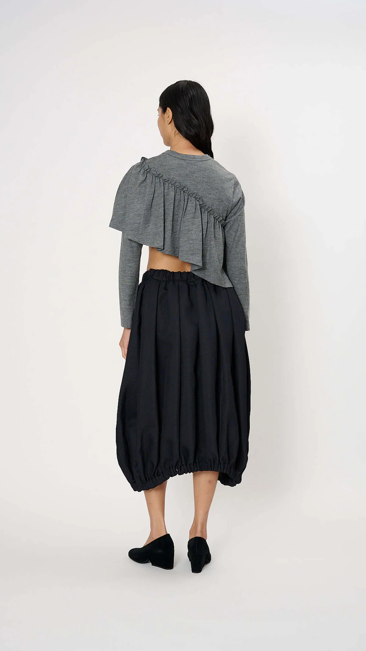 Cropped Ruffle Sweater - Grey