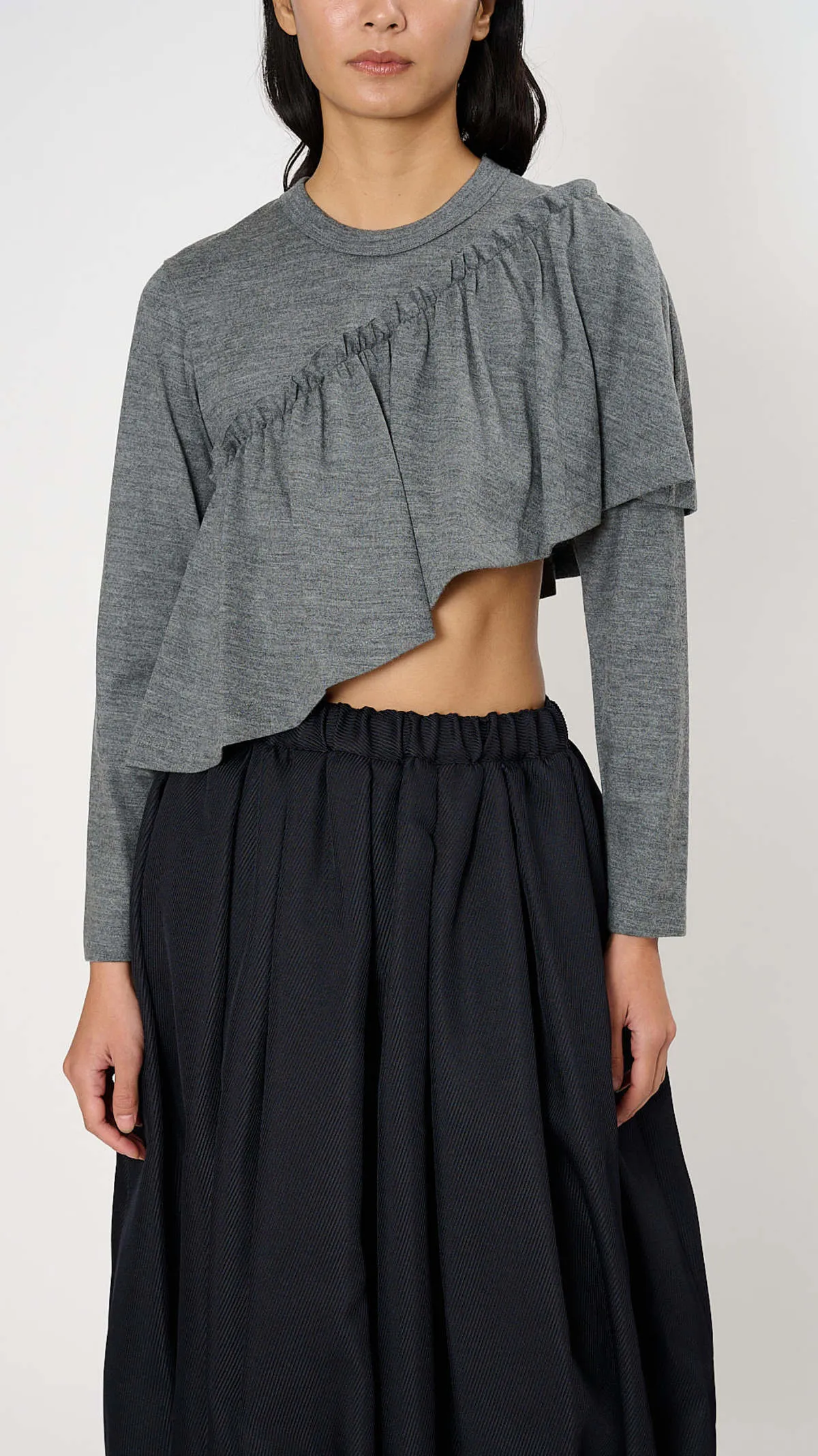 Cropped Ruffle Sweater - Grey