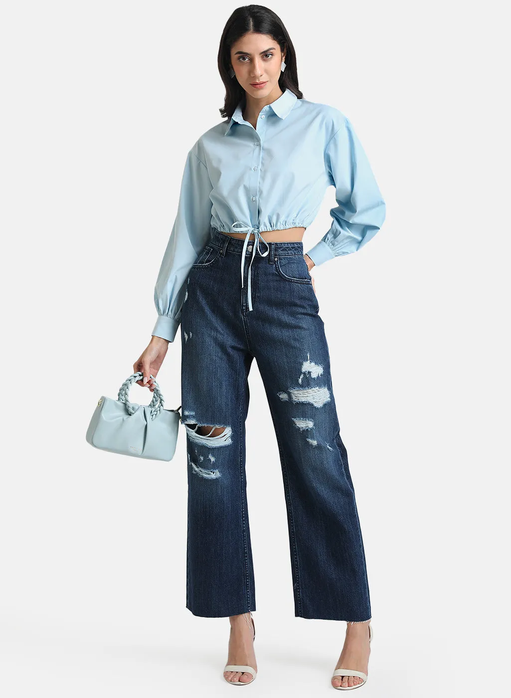 Cropped Shirt With Draw String Detail At Waist