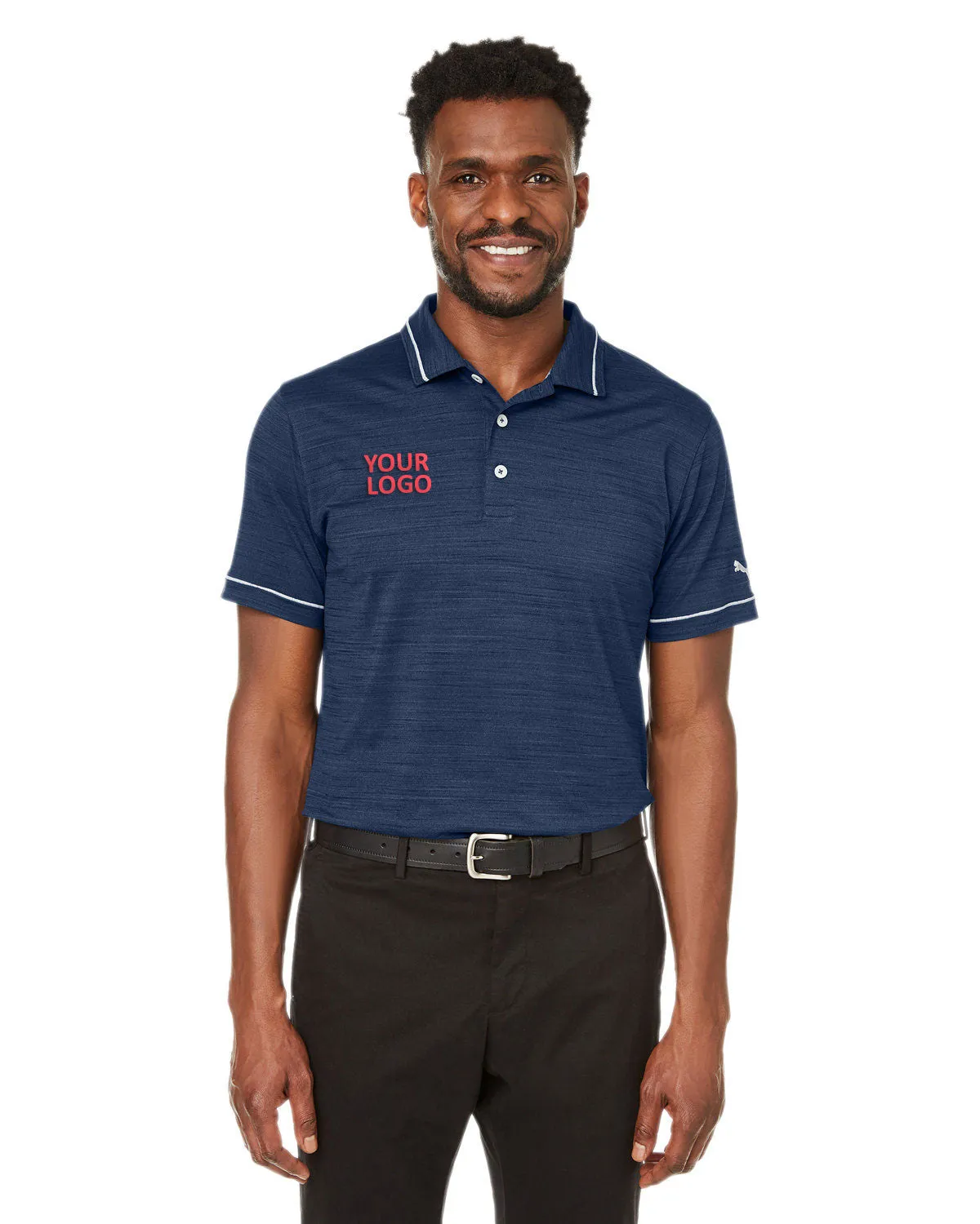 Custom Puma Men's Cloudspun Monarch Polo, Navy Blazer Heather