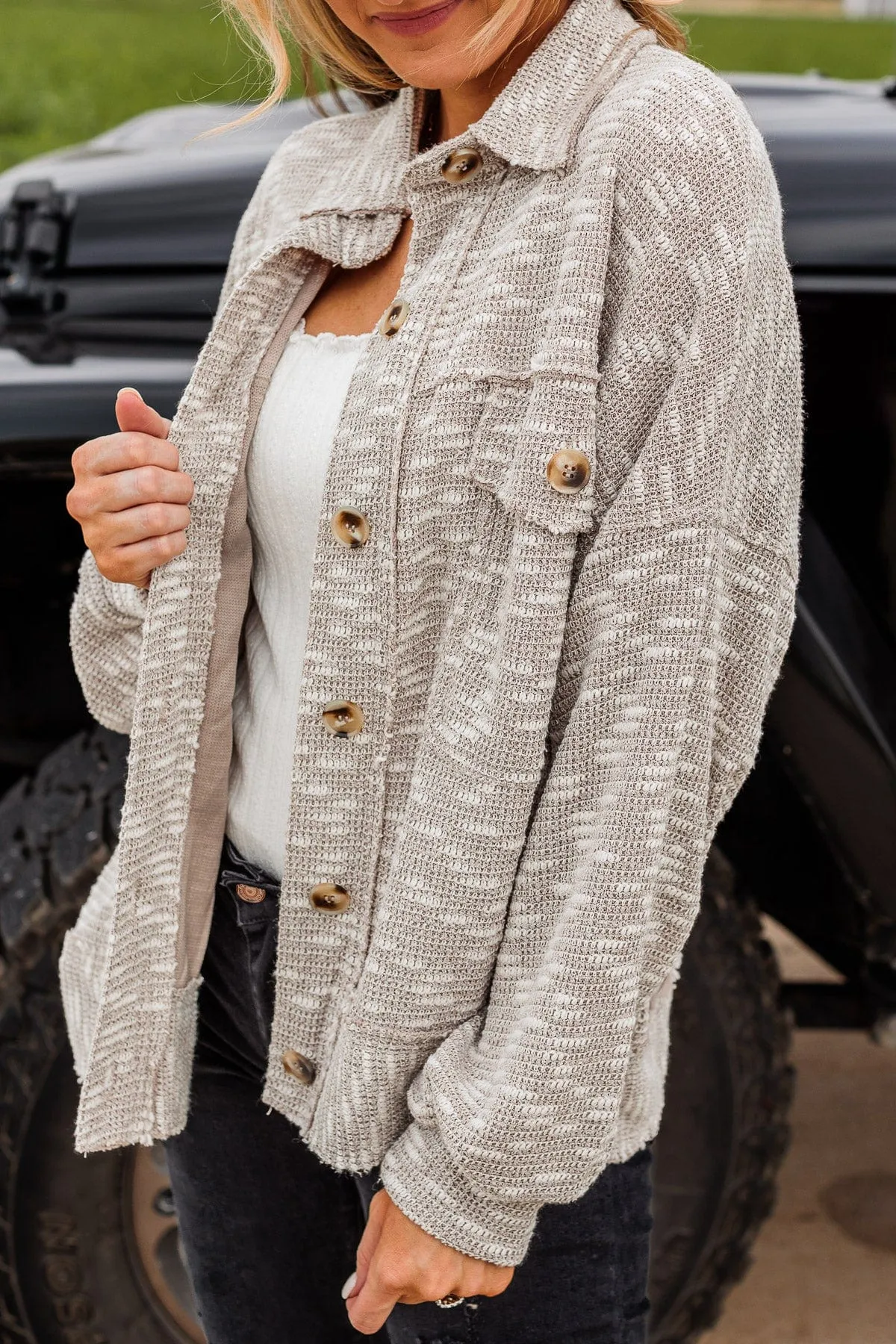 Dare To Begin Knit Shirt Jacket- Light Taupe