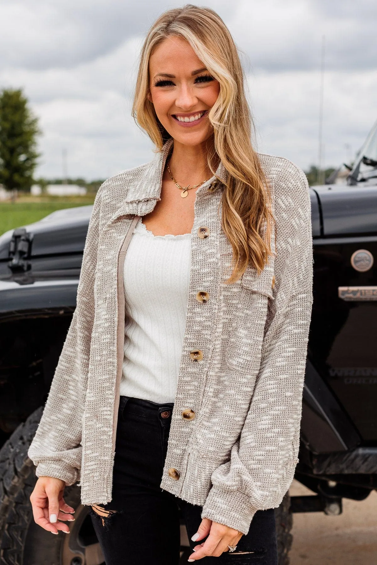 Dare To Begin Knit Shirt Jacket- Light Taupe