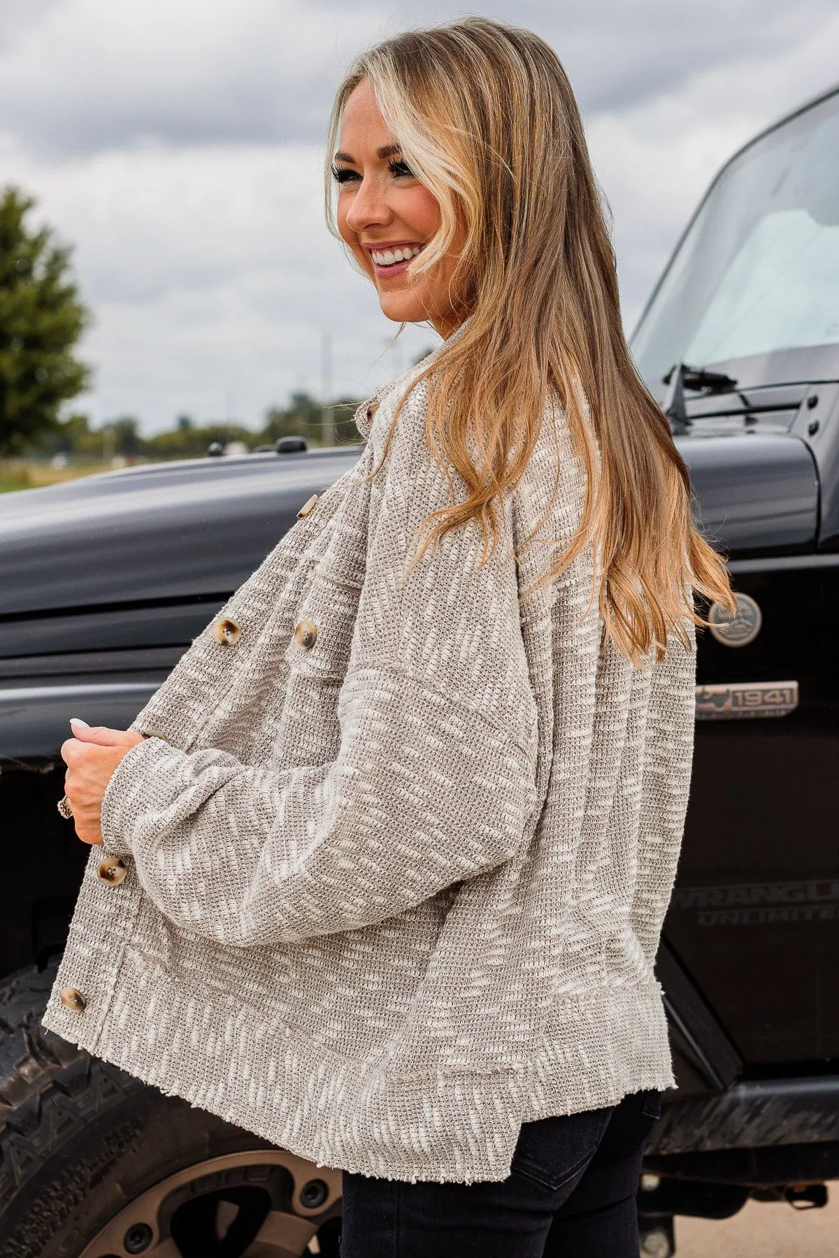 Dare To Begin Knit Shirt Jacket- Light Taupe