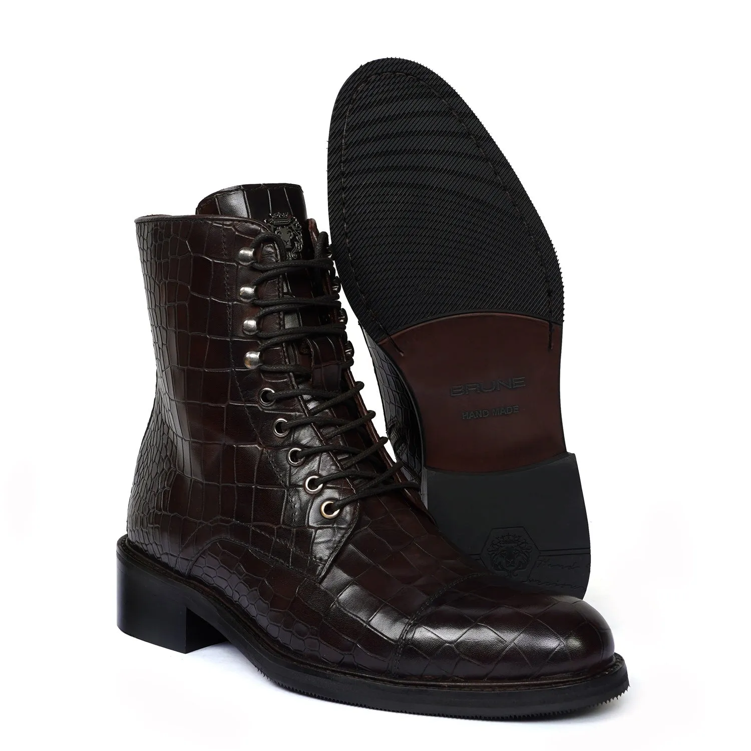 Dark Brown Derby Lace-Up Boots