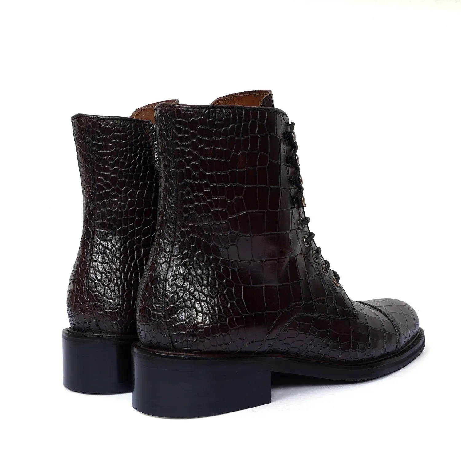 Dark Brown Derby Lace-Up Boots