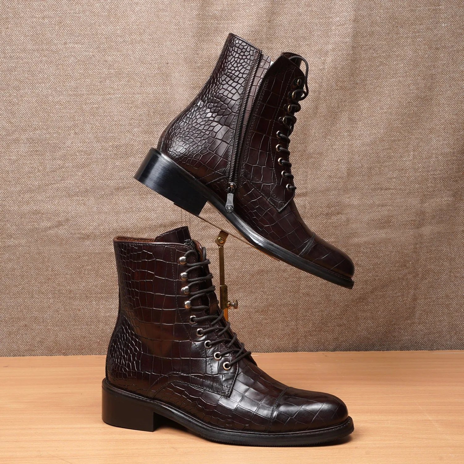 Dark Brown Derby Lace-Up Boots