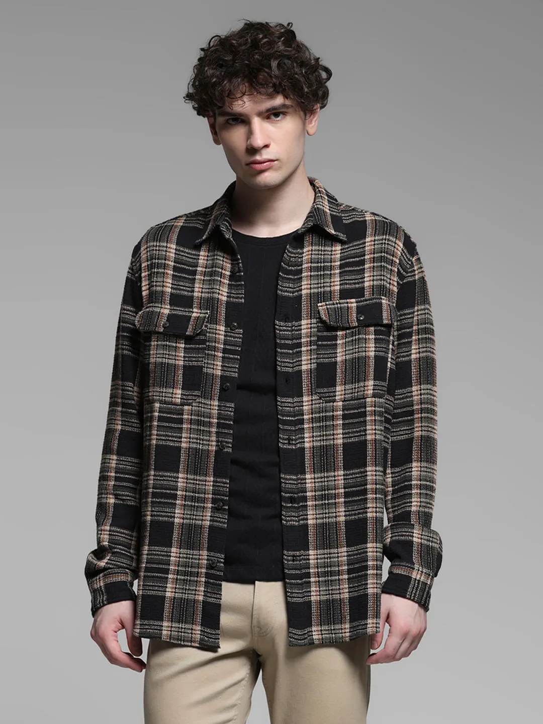 Dark Green Check Cotton Shirt