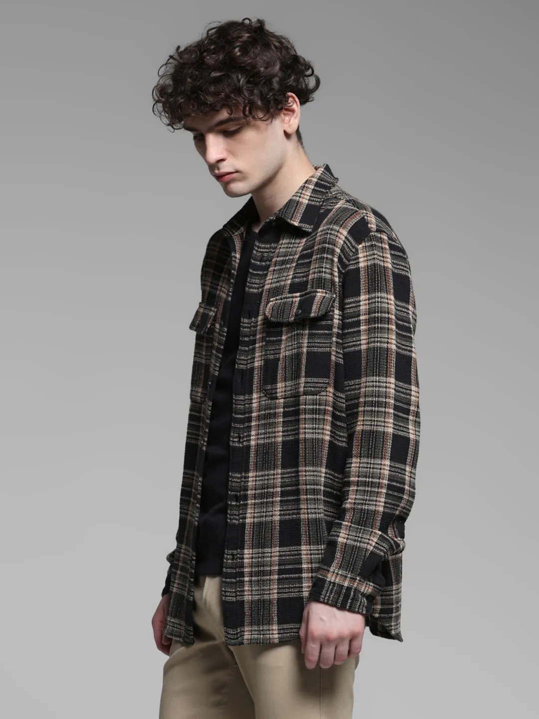 Dark Green Check Cotton Shirt