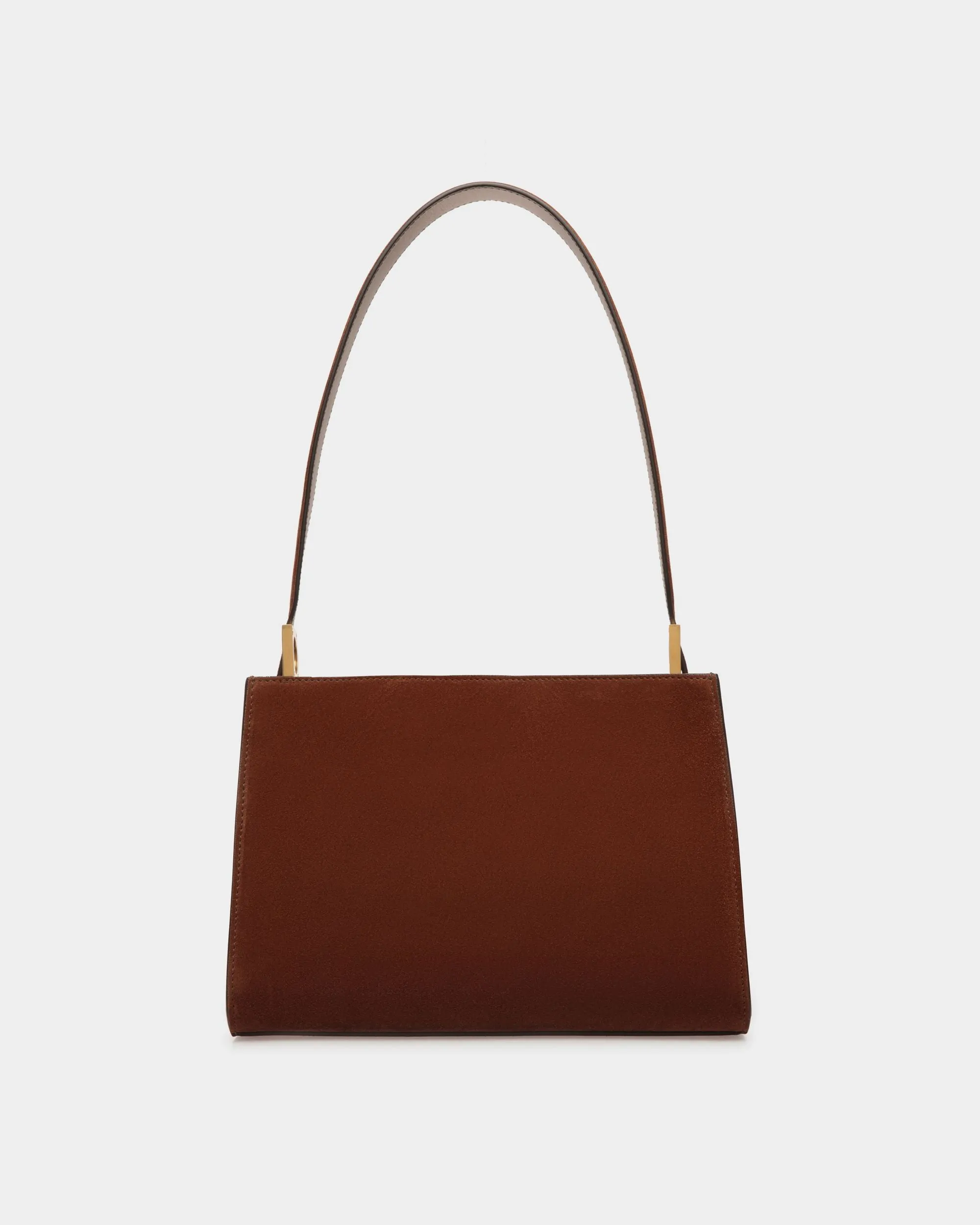 Emblem Shoulder Bag in Brown Suede 