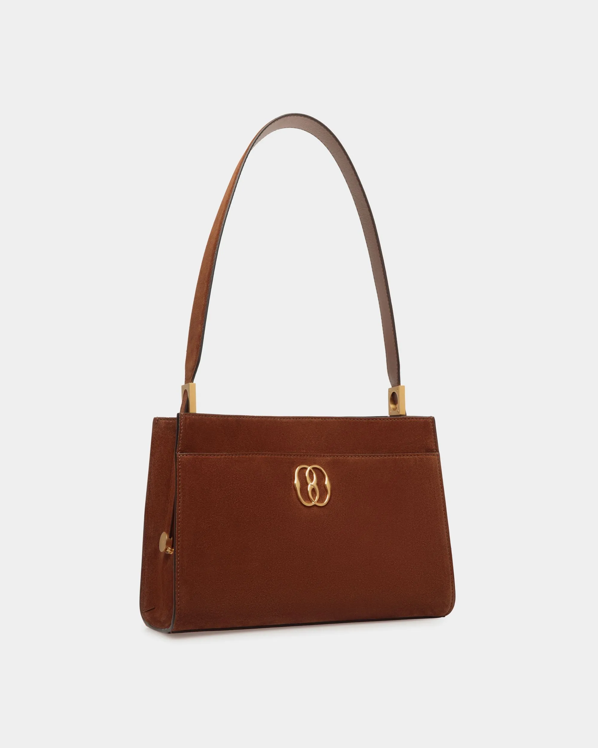 Emblem Shoulder Bag in Brown Suede 