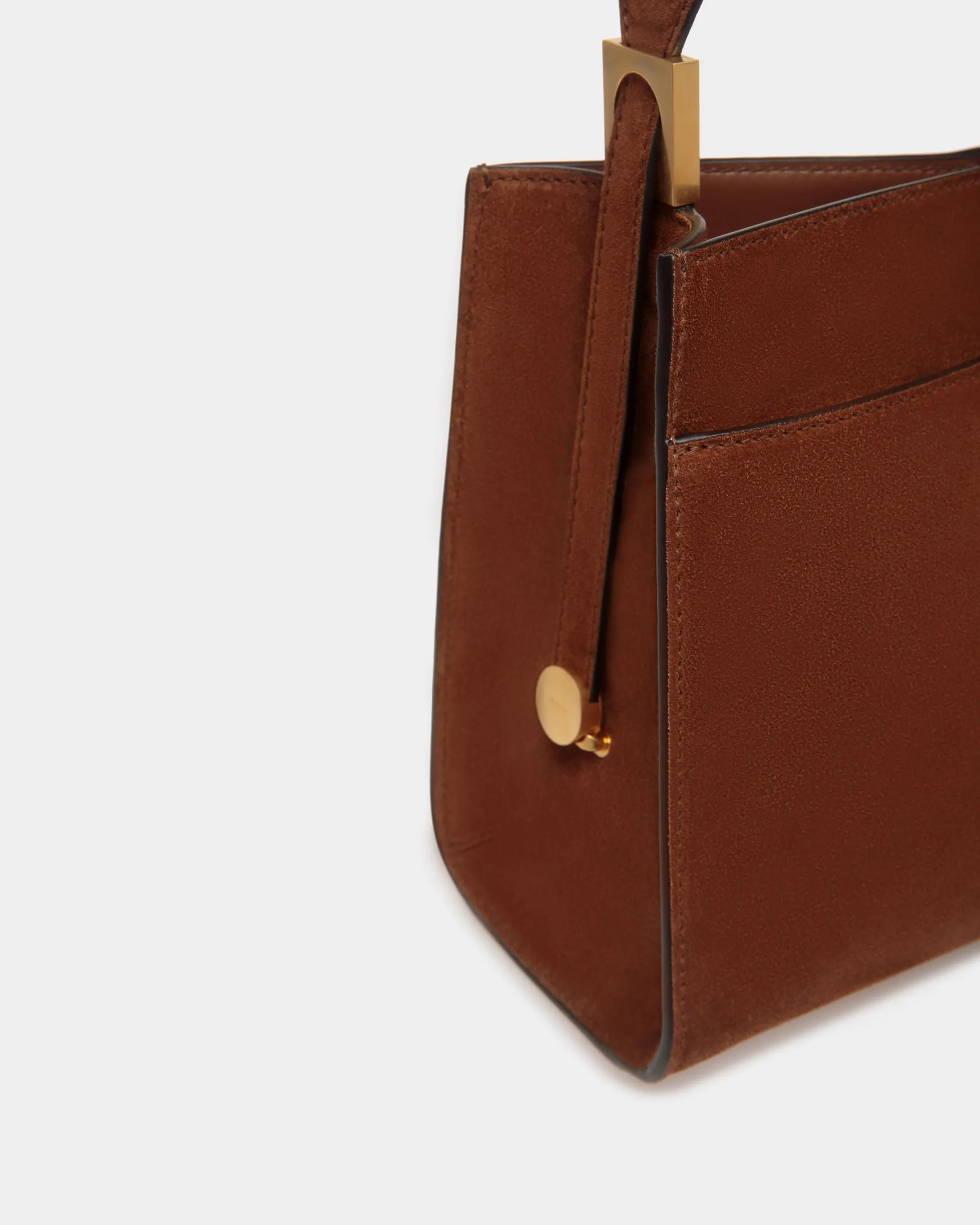 Emblem Shoulder Bag in Brown Suede 