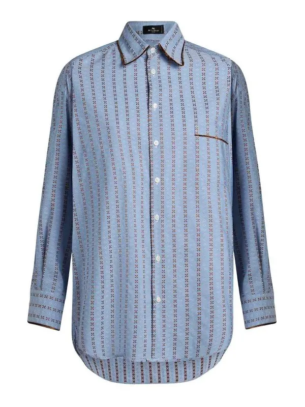 Etro Oversized Light Blue Jacquard Cotton Shirt