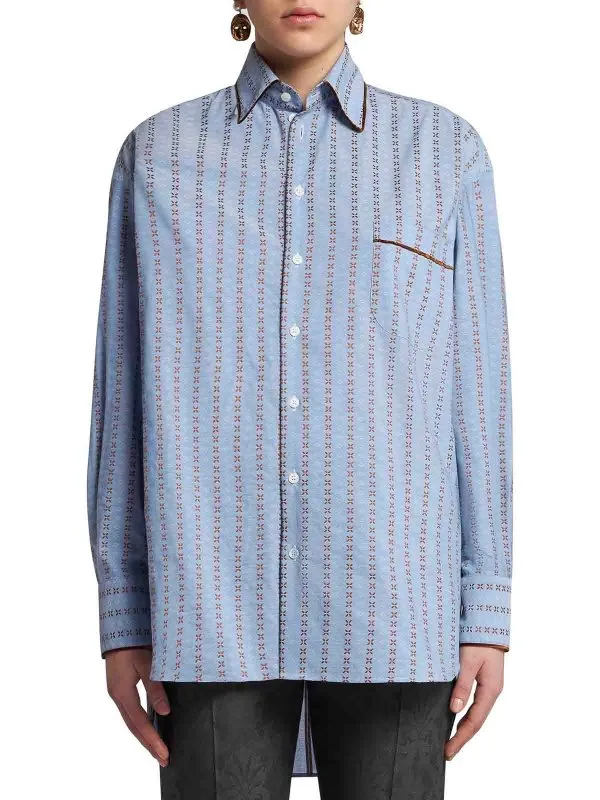 Etro Oversized Light Blue Jacquard Cotton Shirt