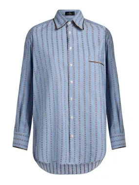 Etro Oversized Light Blue Jacquard Cotton Shirt