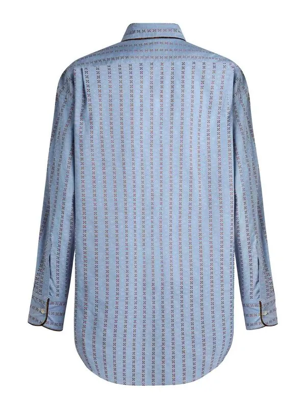 Etro Oversized Light Blue Jacquard Cotton Shirt