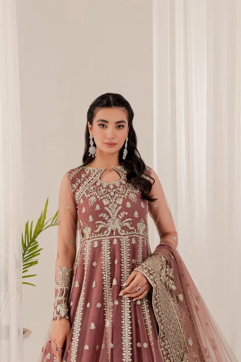 Farasha Lumiere Luxury Embroidered Net Unstitched 3Pc Suit - Jasmine