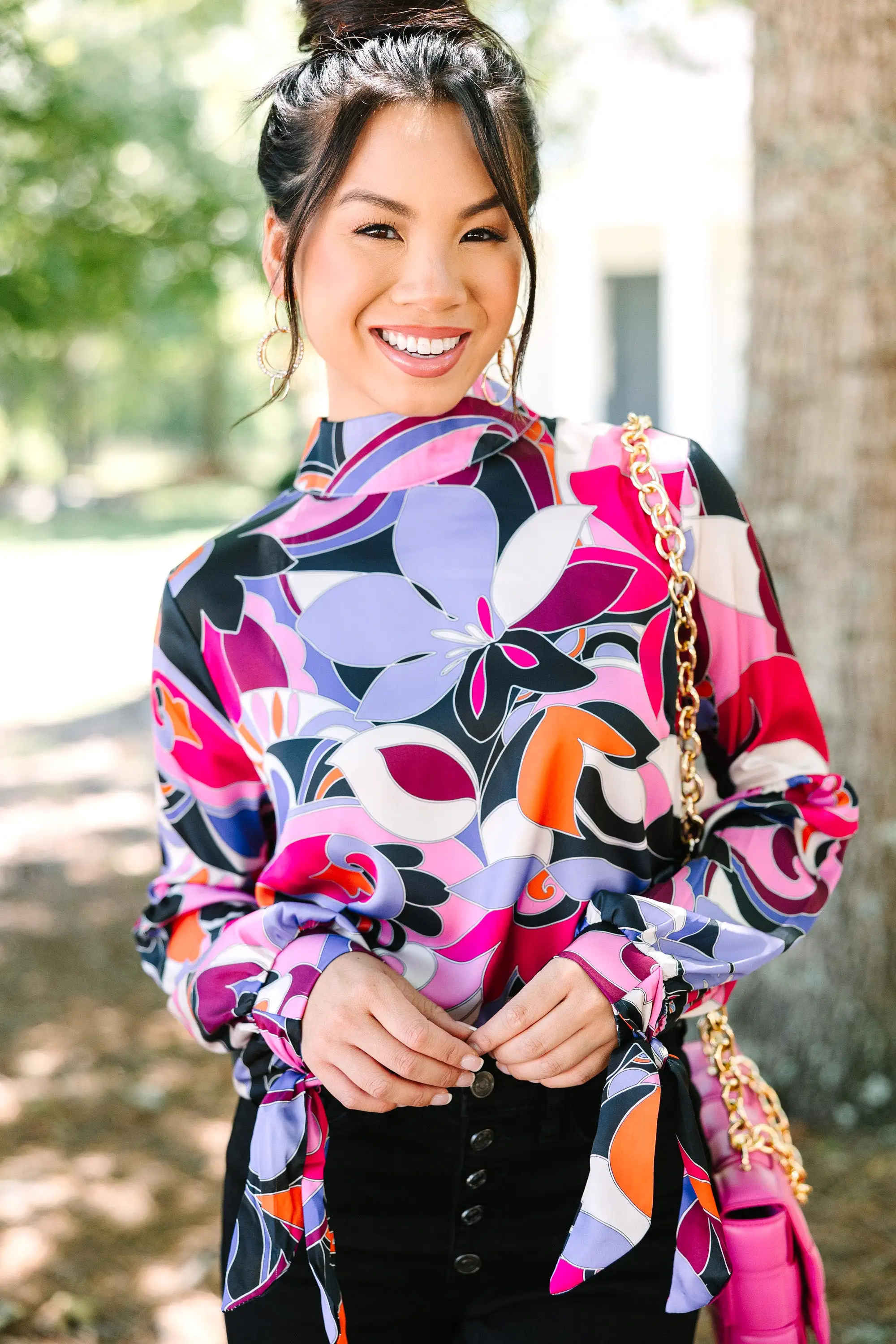 Fate: The Only Way Hot Pink Abstract Blouse