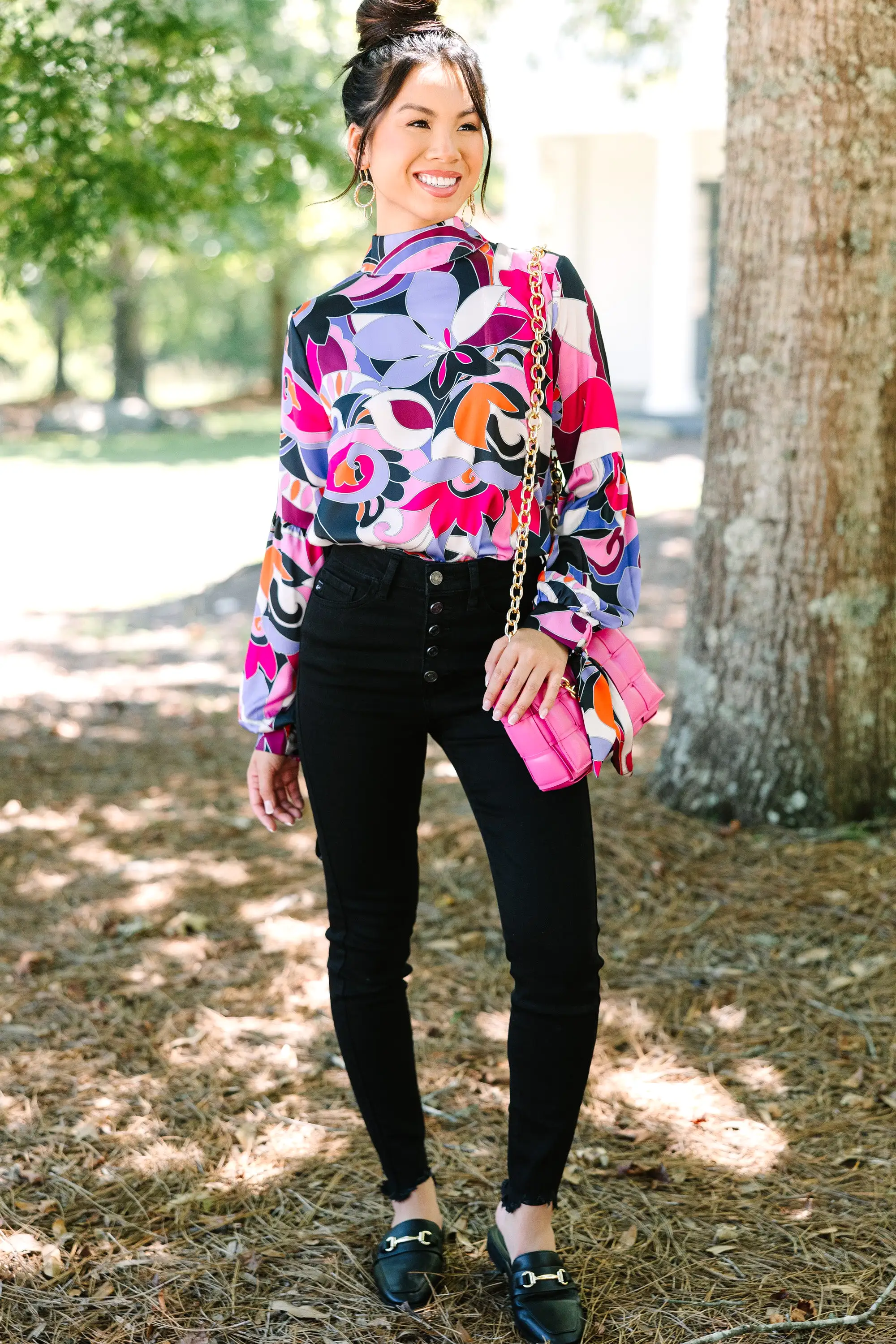 Fate: The Only Way Hot Pink Abstract Blouse