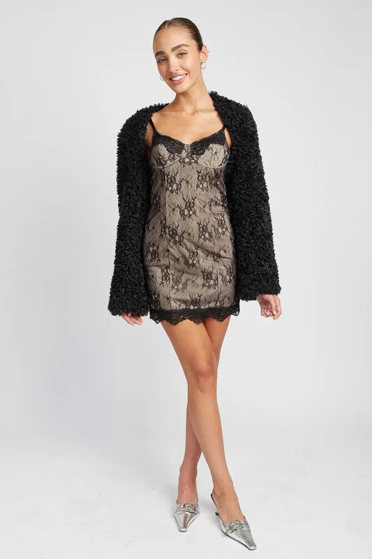 Faux Fur Long-Sleeved Alisaah Shrug Jacket