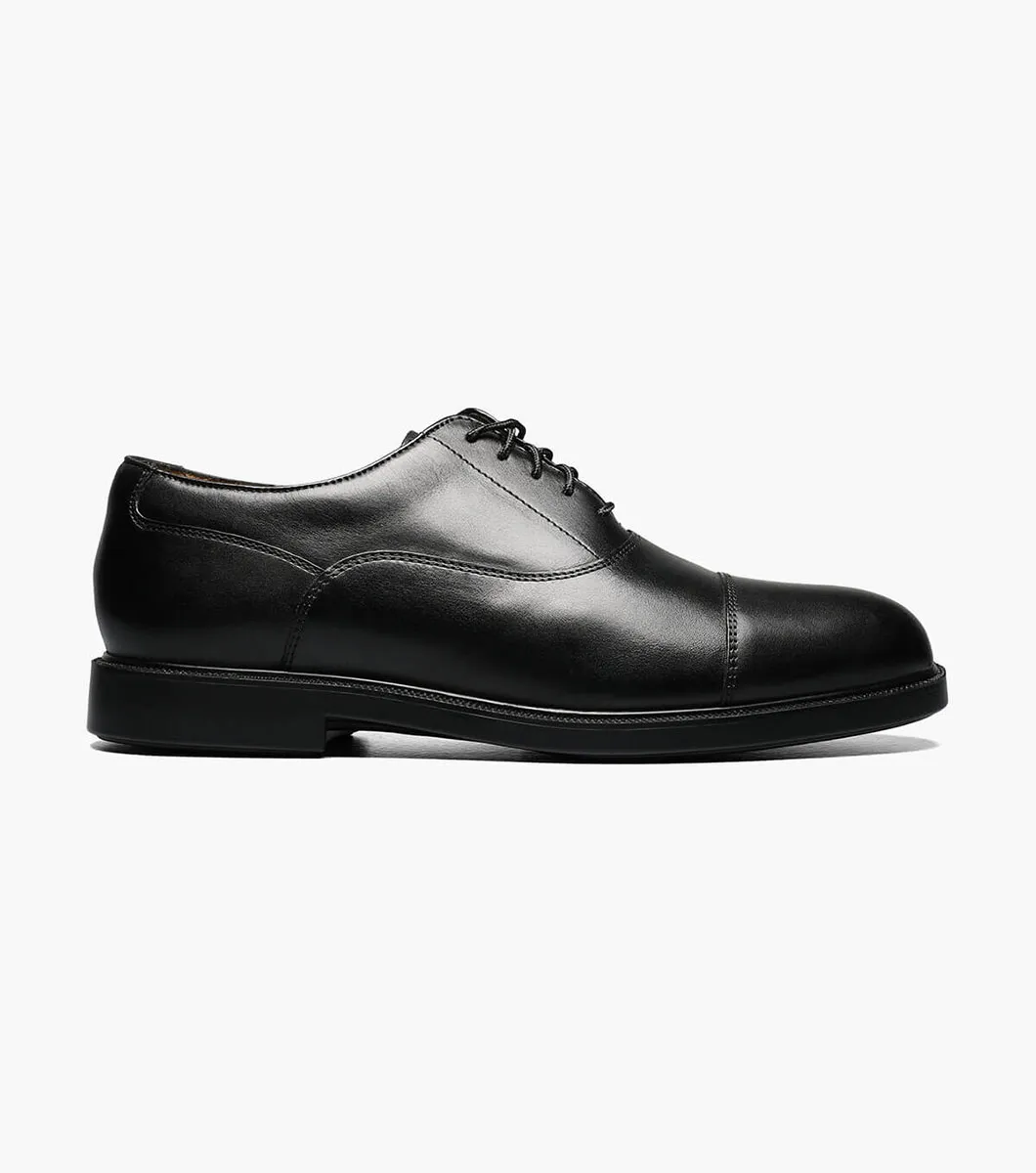 Florsheim Mens Dailey Cap Toe Lace Dress Shoe- Black Smooth Leather