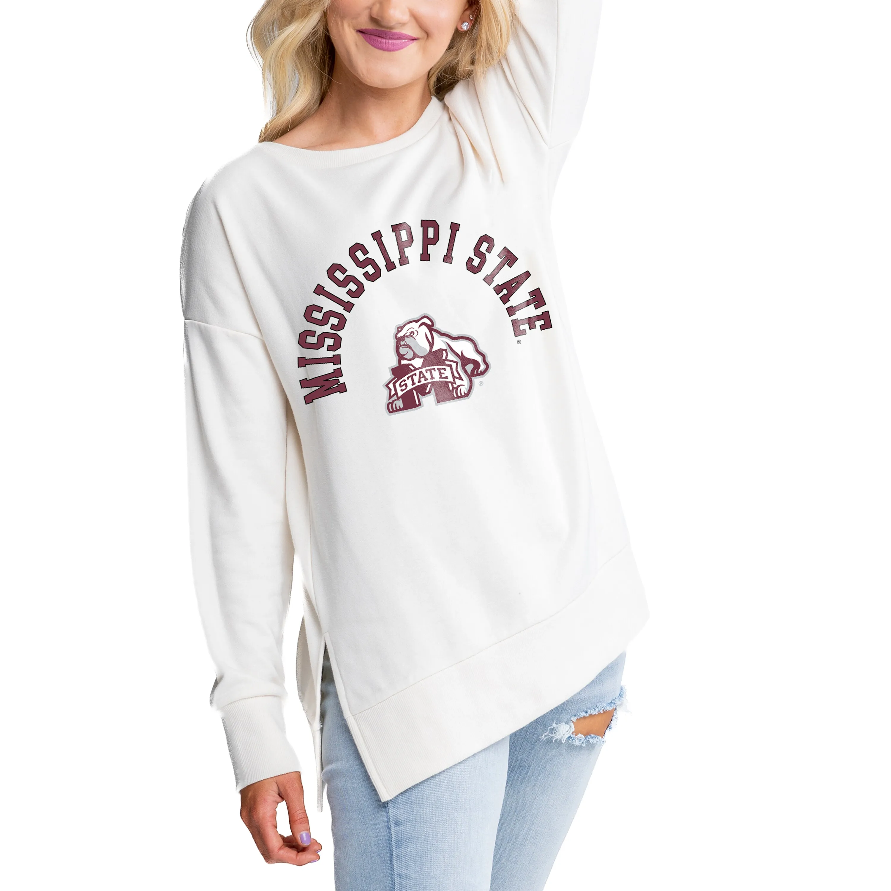 Gameday Couture Mississippi State Bulldogs Women's Cream Side Split Pullover Top