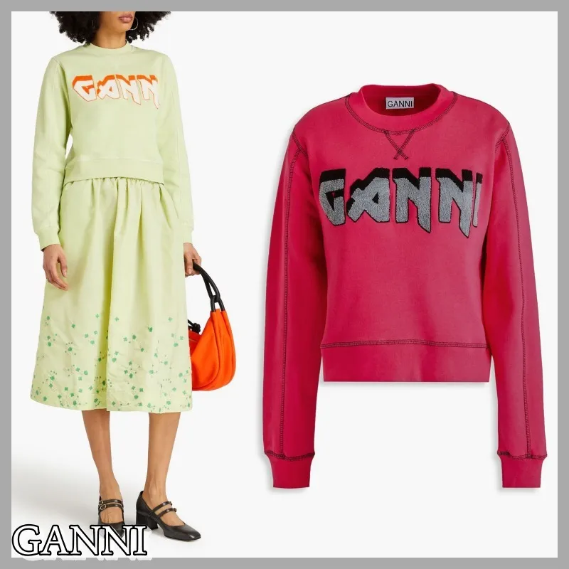 Ganni  |Sweat Long Sleeves Cotton Logo Hoodies & Sweatshirts