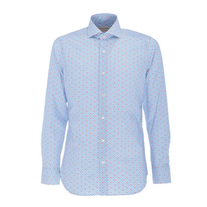 GEOMETRIC MICROFANTASY COTTON SHIRT Man White Blue Red