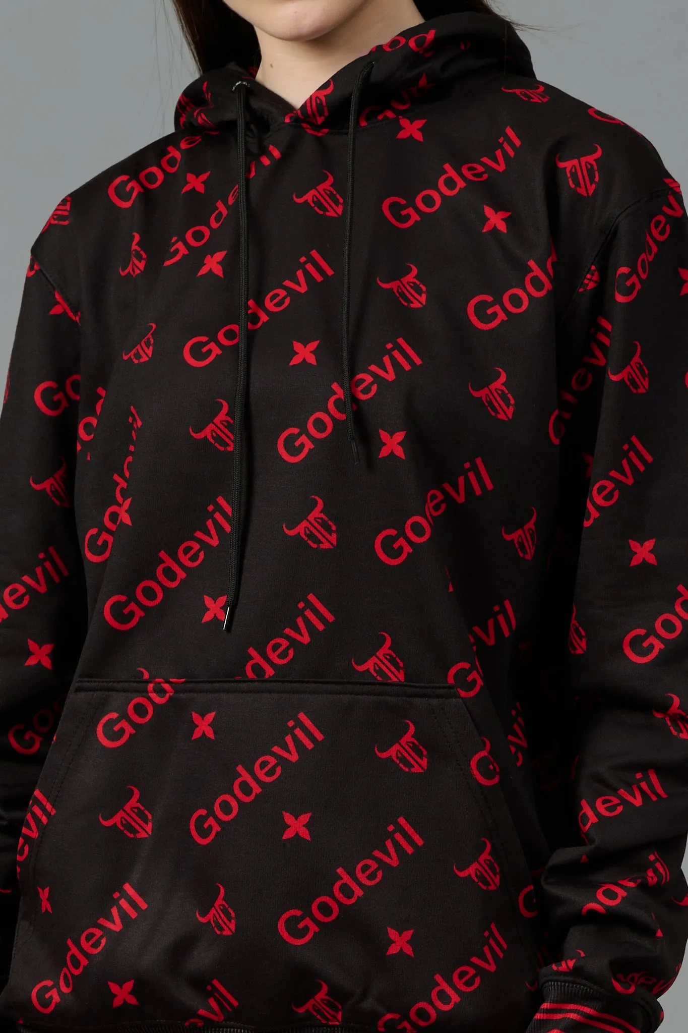 Go Devil All Over Print Red Black Hoodie for Women