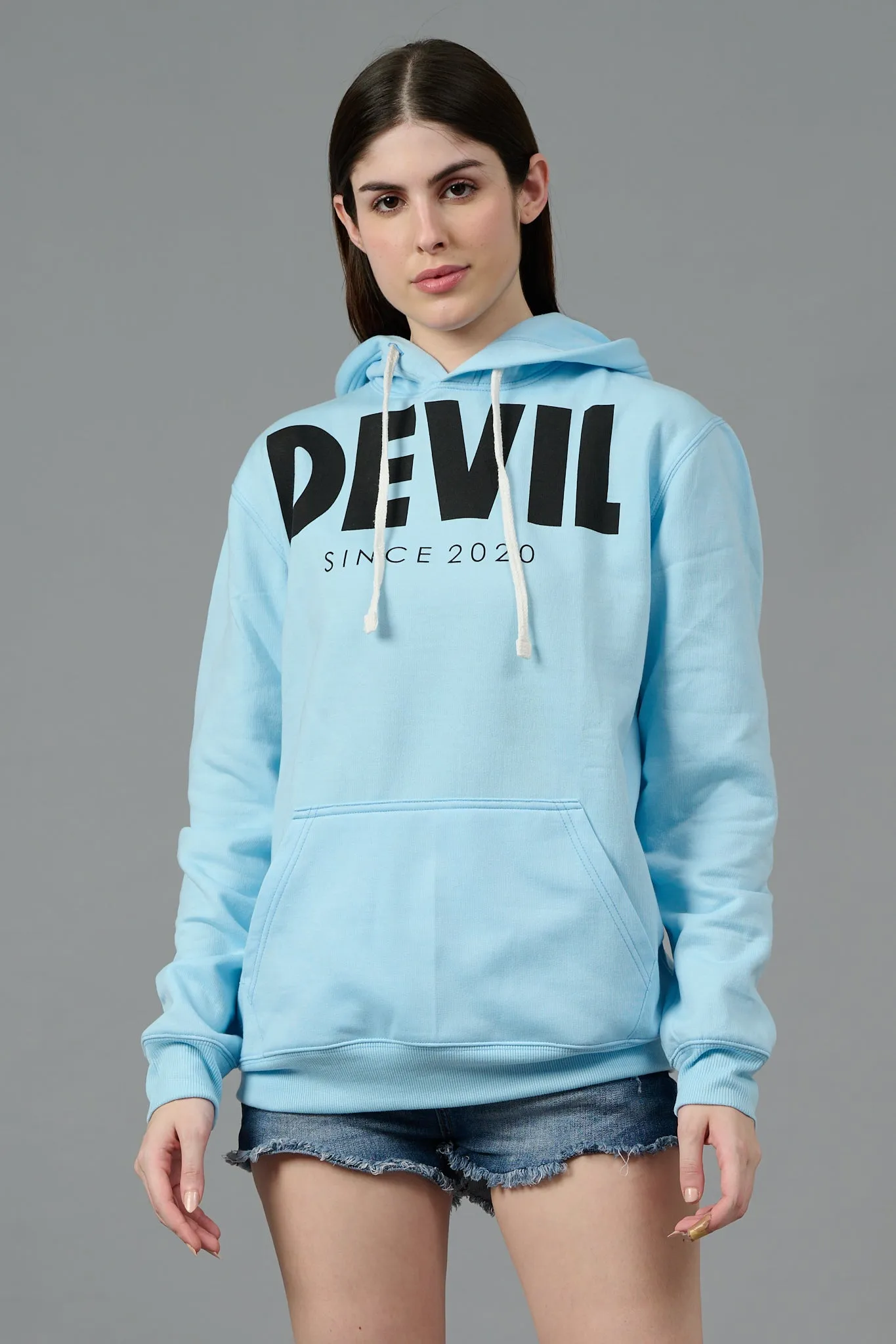 Go Devil Since 2020 Printed Blue Hoodie for Women