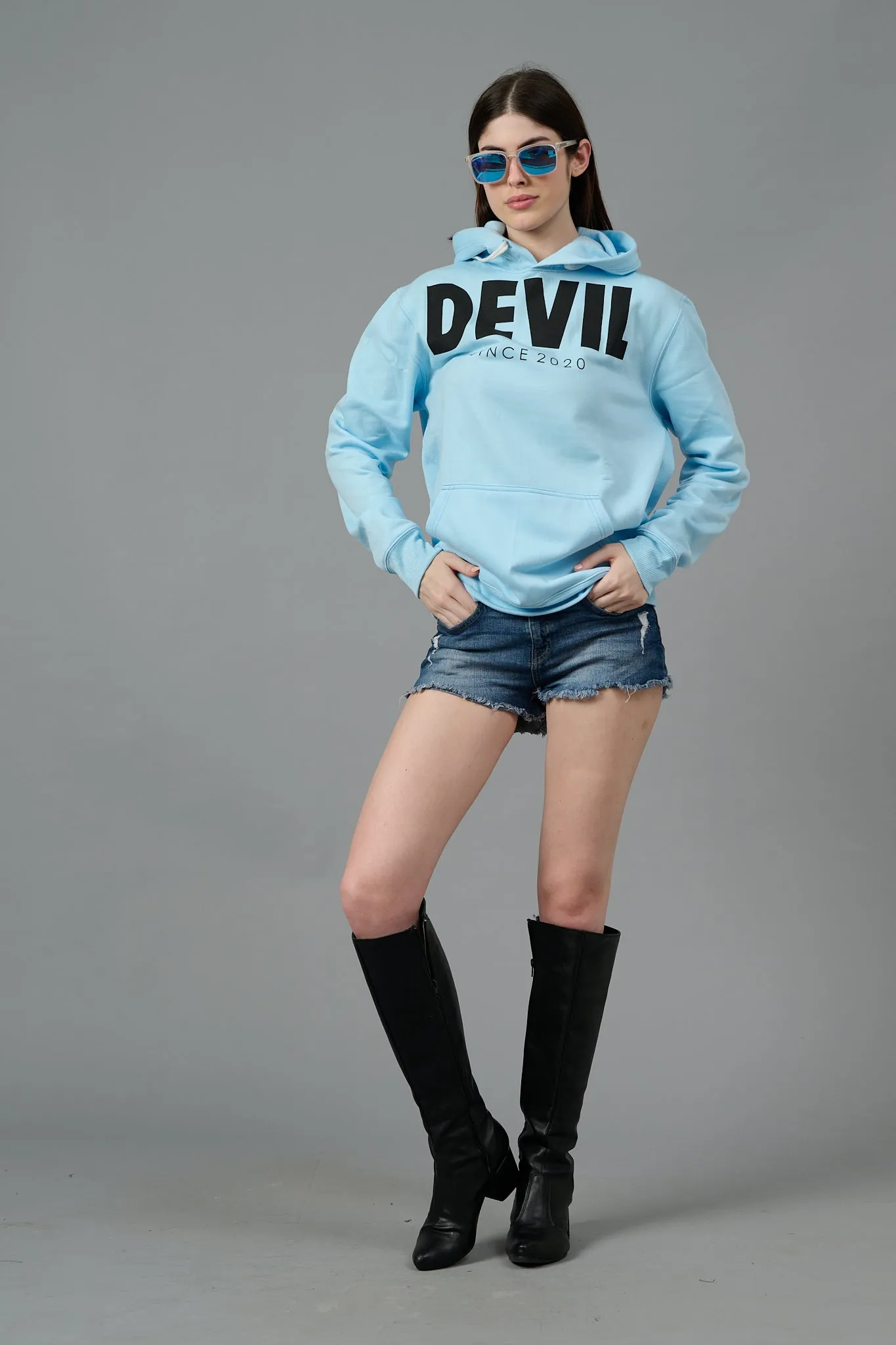 Go Devil Since 2020 Printed Blue Hoodie for Women