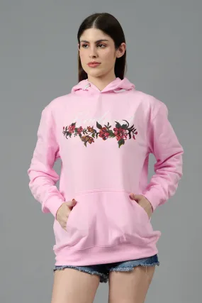 Go Devil with Flower Printed Pink Hoodie for Women