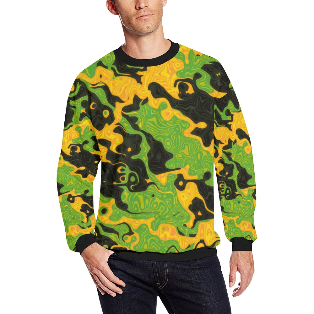 Green and Orange Rave Camo Men's Big & Tall Oversized Fleece Crewneck Sweatshirt