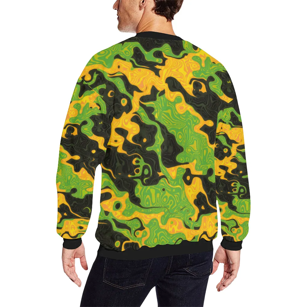 Green and Orange Rave Camo Men's Big & Tall Oversized Fleece Crewneck Sweatshirt