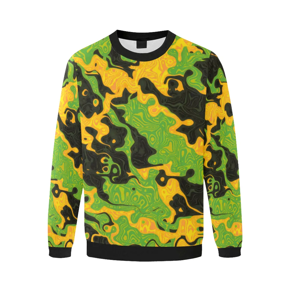 Green and Orange Rave Camo Men's Big & Tall Oversized Fleece Crewneck Sweatshirt