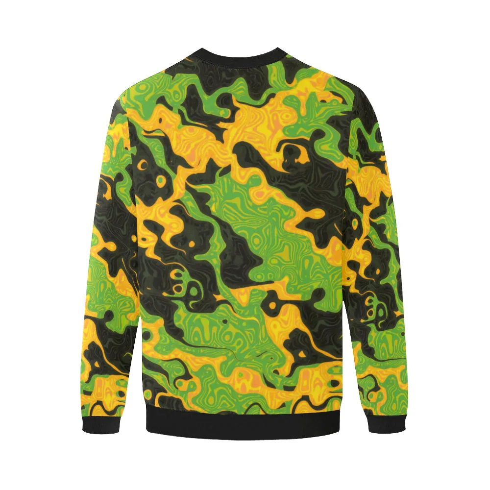 Green and Orange Rave Camo Men's Big & Tall Oversized Fleece Crewneck Sweatshirt