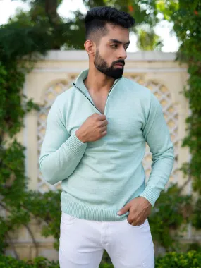 Green Color Classic Zipper Men's Sweater