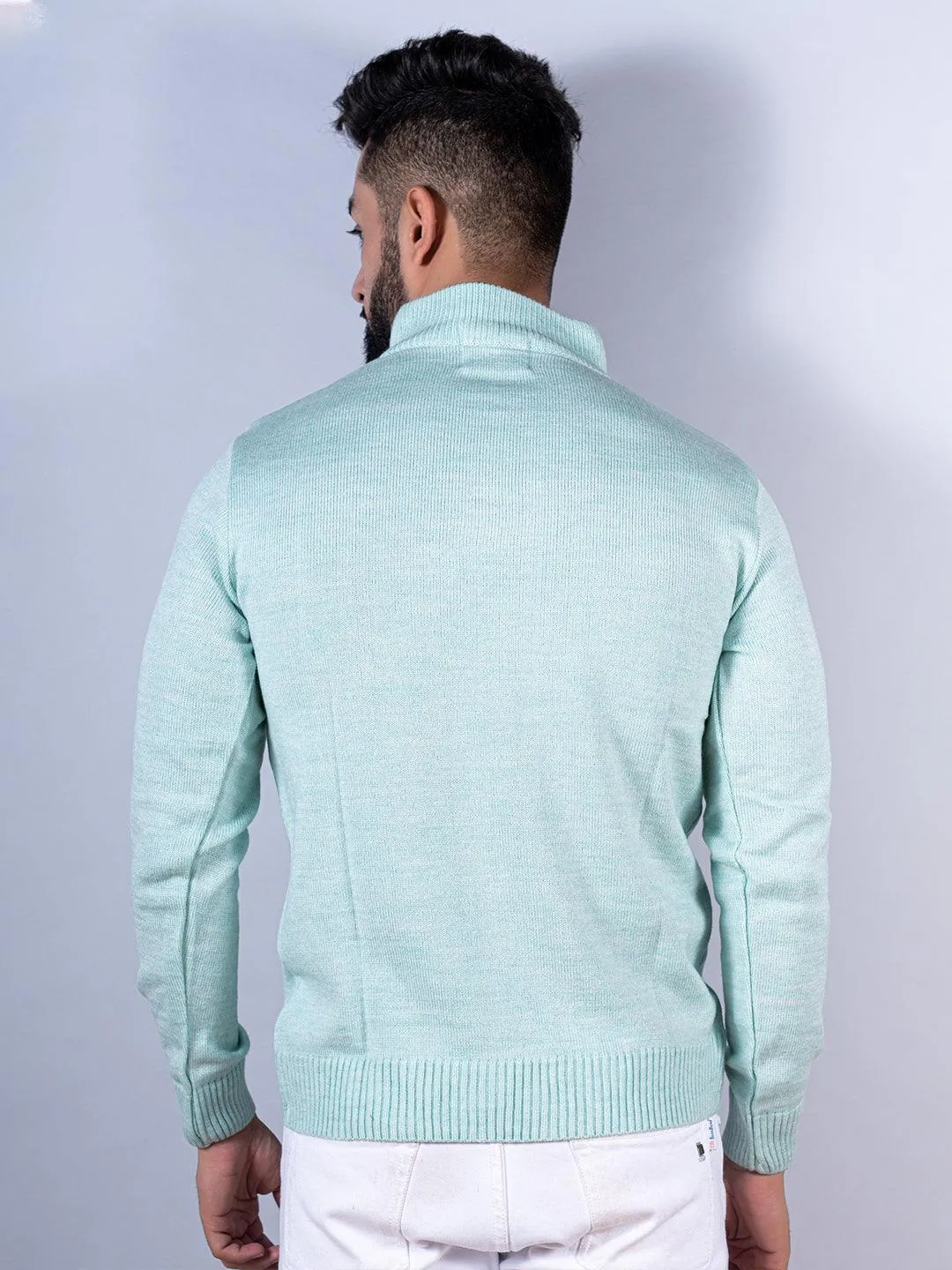 Green Color Classic Zipper Men's Sweater