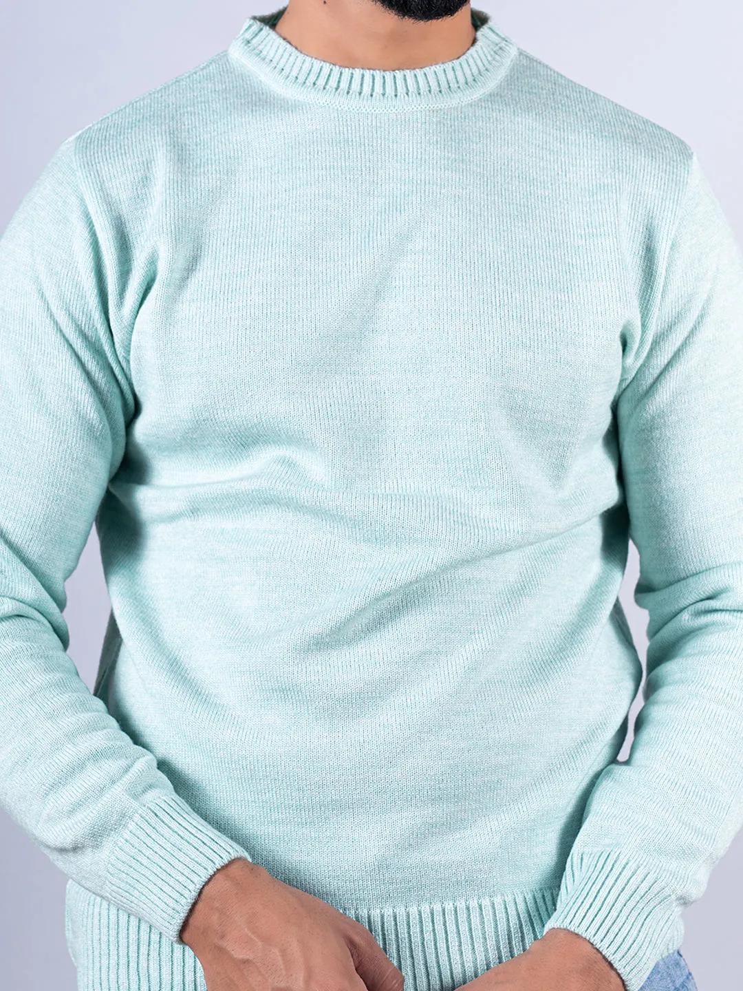 Green Color Crew Neck Men's Sweater