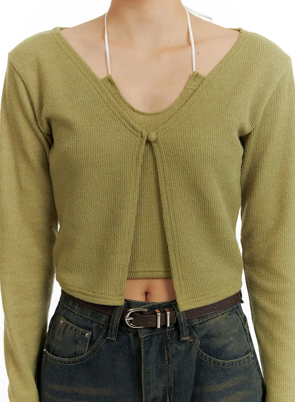 Halter V Neck Buttoned Crop Cardigan Top CM405