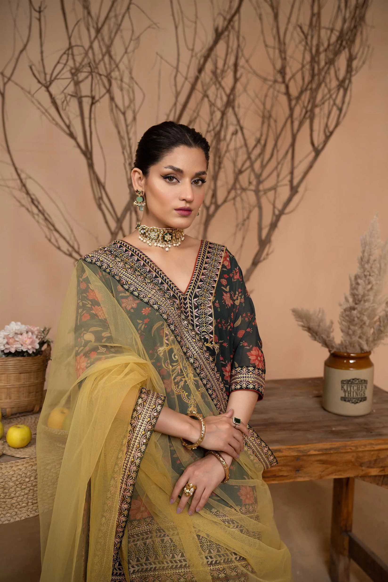 Hemstitch Afsana Vol-02 Embroidered Georgette Chiffon Stitched 3Pc Suit - ILENA