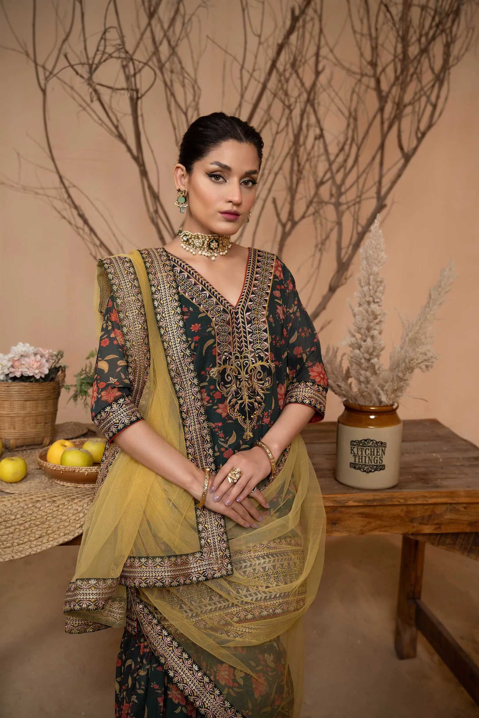 Hemstitch Afsana Vol-02 Embroidered Georgette Chiffon Stitched 3Pc Suit - ILENA