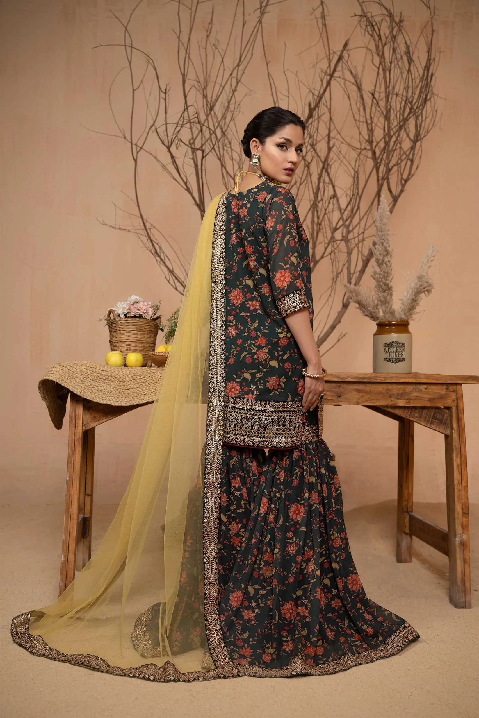 Hemstitch Afsana Vol-02 Embroidered Georgette Chiffon Stitched 3Pc Suit - ILENA