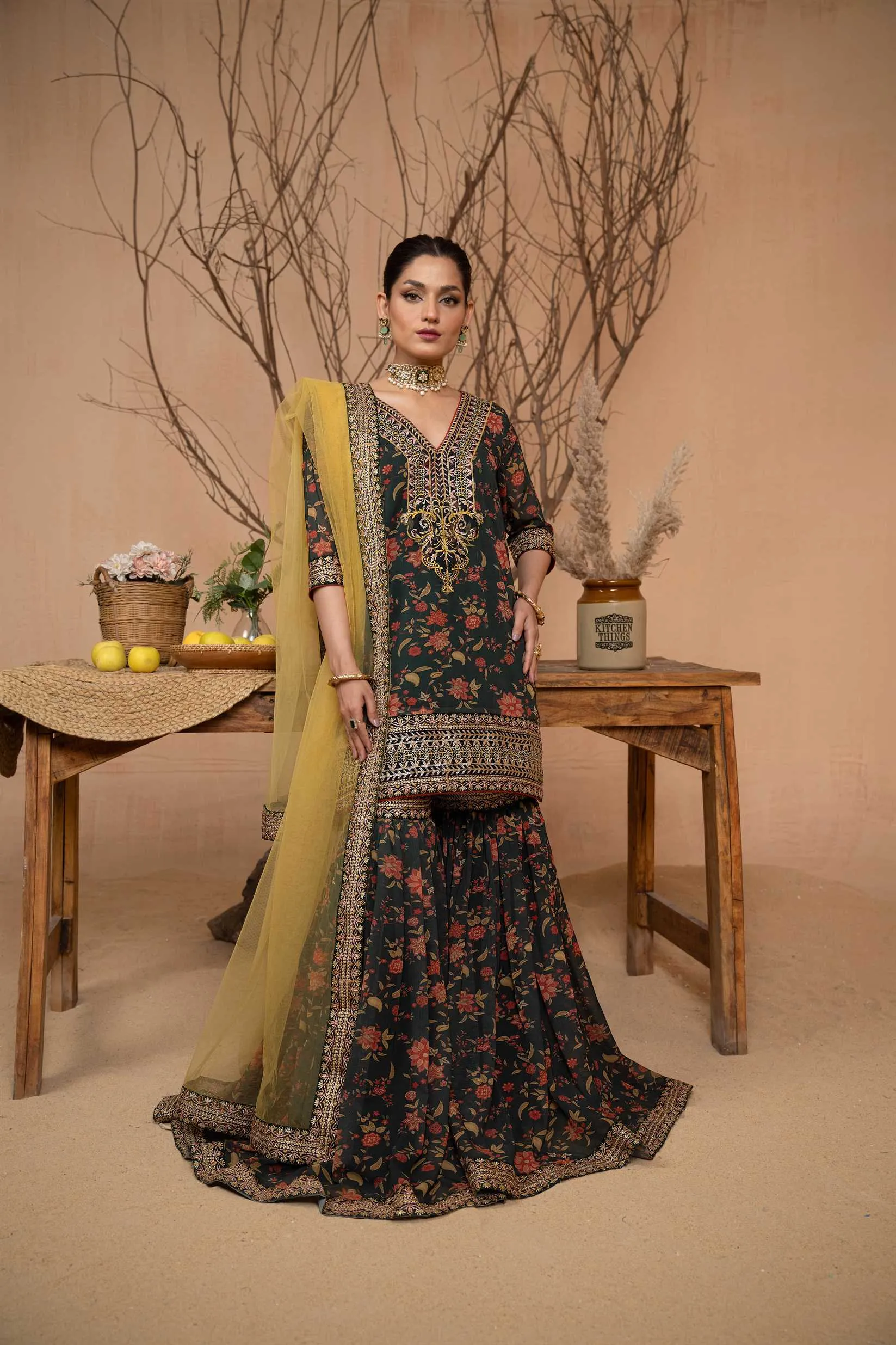 Hemstitch Afsana Vol-02 Embroidered Georgette Chiffon Stitched 3Pc Suit - ILENA