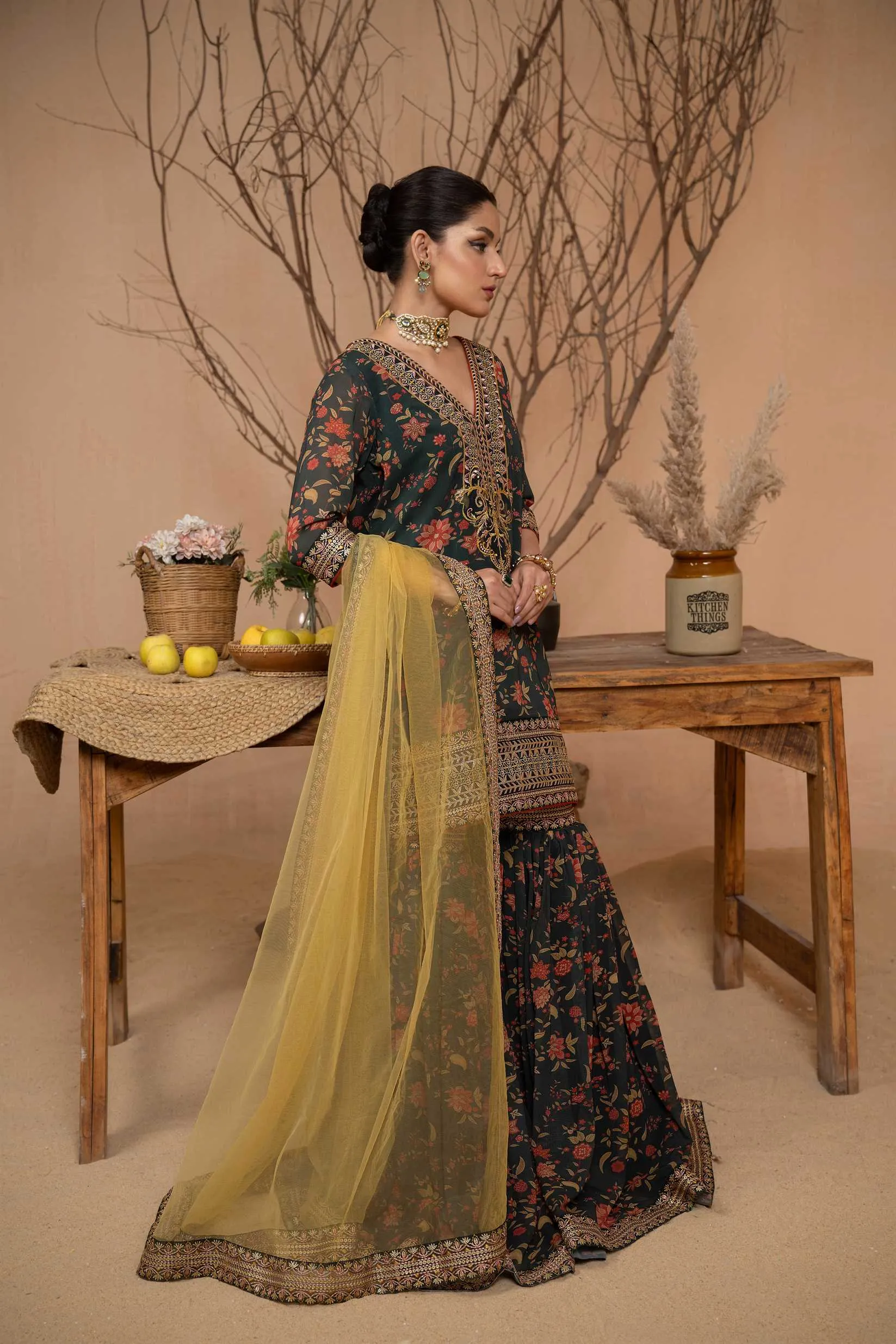 Hemstitch Afsana Vol-02 Embroidered Georgette Chiffon Stitched 3Pc Suit - ILENA