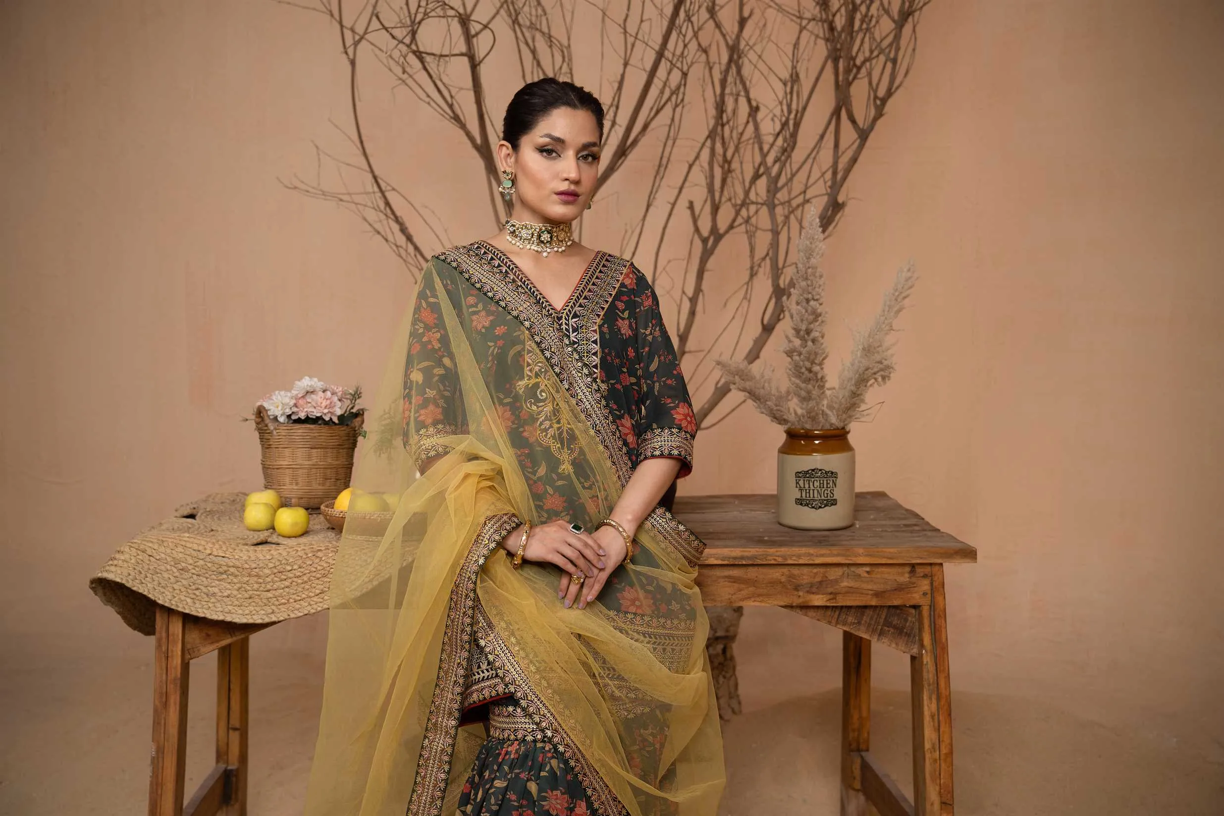 Hemstitch Afsana Vol-02 Embroidered Georgette Chiffon Stitched 3Pc Suit - ILENA