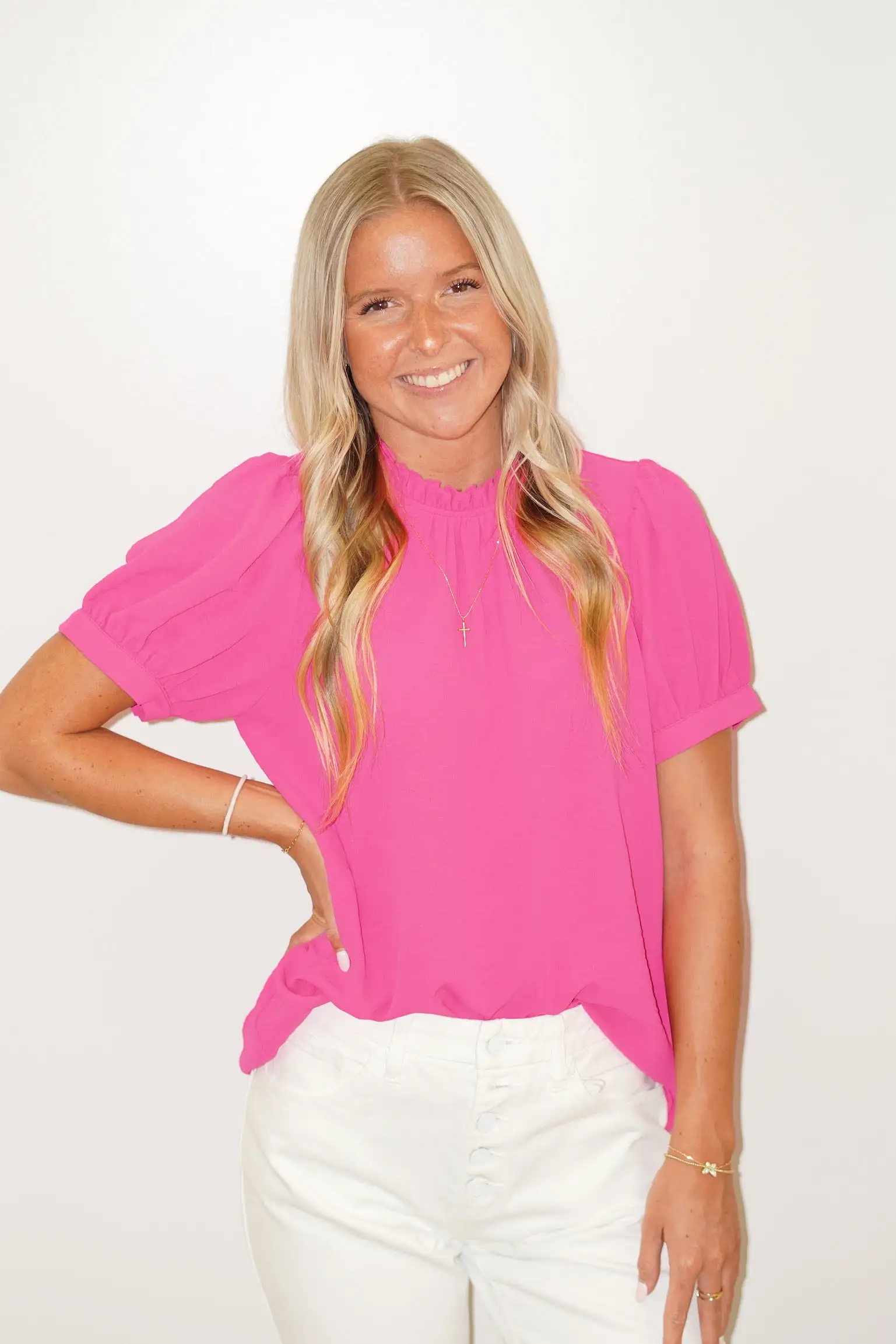 Henley Hot Pink High Neck Top