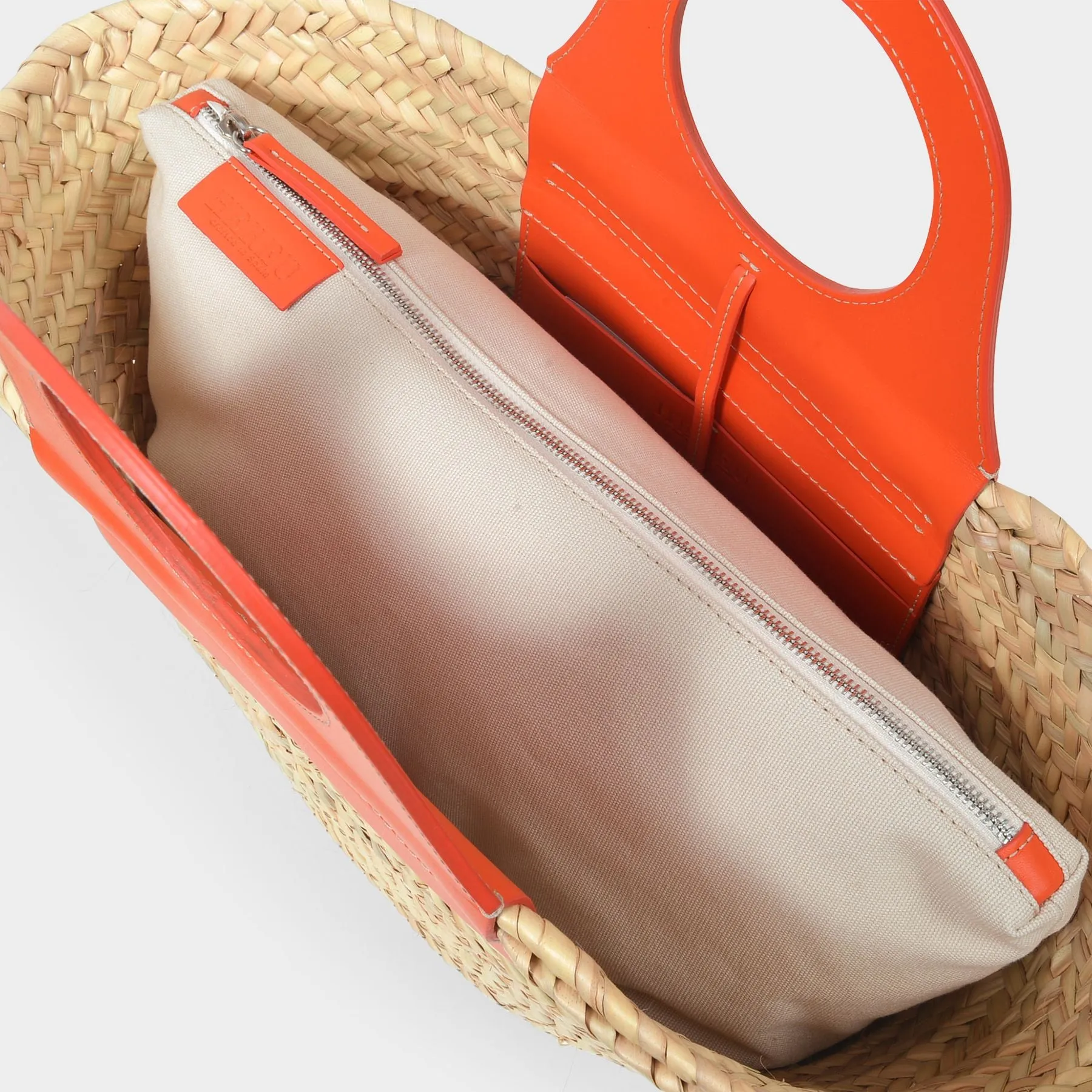 Hereu  Straw Tote Bag in Raphia and Orange Leather