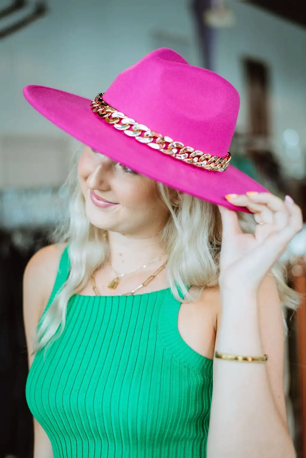 Hot Pink Chained Western Hat